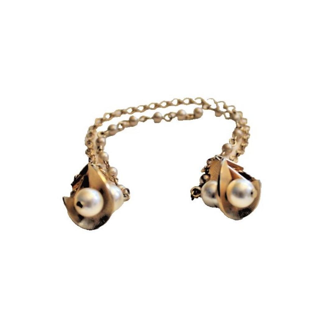 Vintage Gold Tone Sweater Clip Guard Faux Pearl 7 inch
